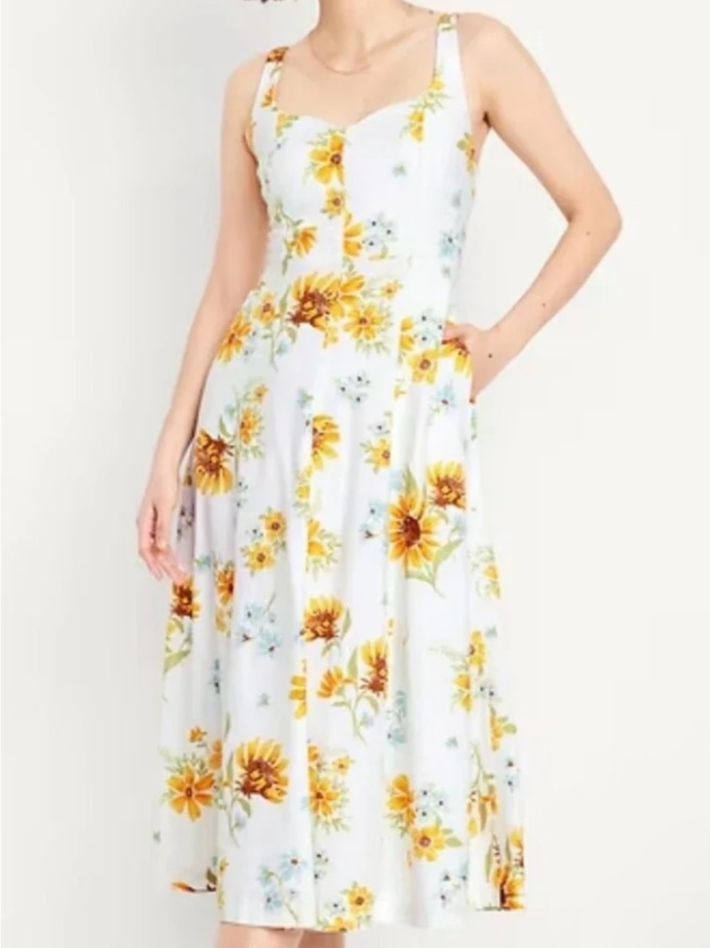Old Navy White Sunflower Print Midi Dress